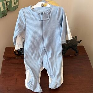 Carter's Light Blue and White Ribbed Footie